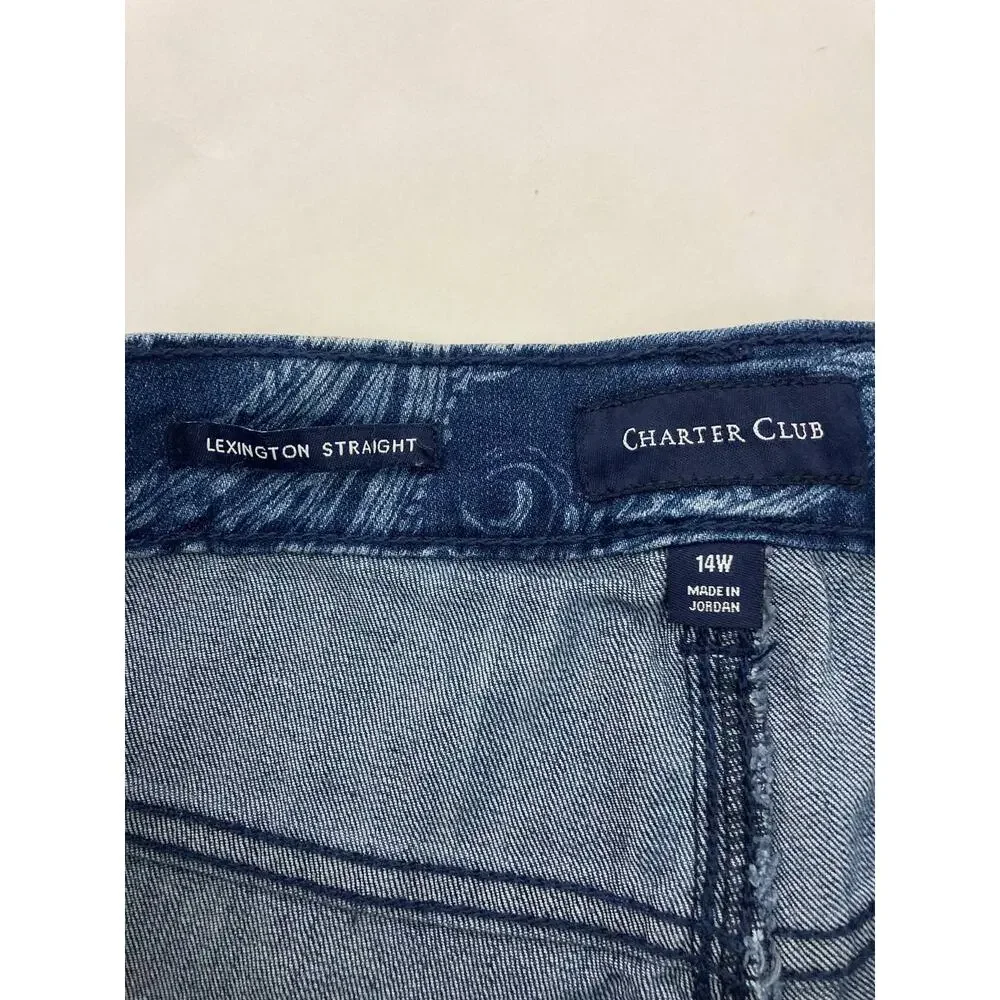 Charter Club Straight Leg Jeans 14W Plus Blue Paisley Print Lexington Stretchy - Picture 10 of 11
